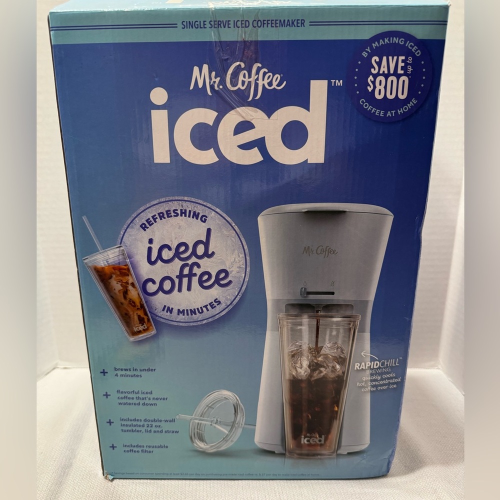 New/Open Box Mr. Coffee Single Serve Ice Coffeemaker, White